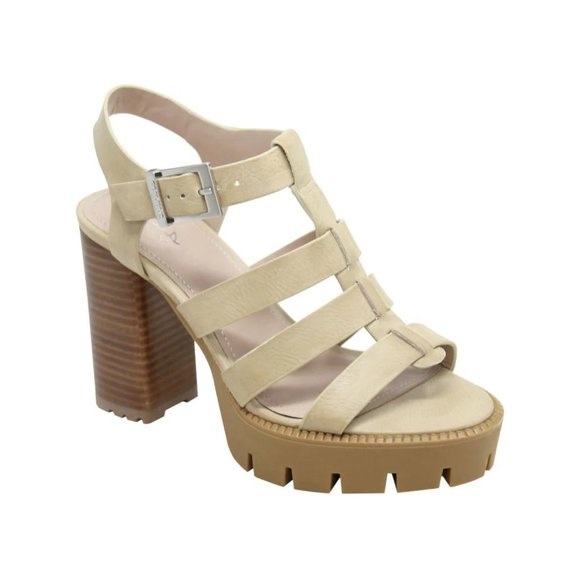 Charles by Charles David NIB Tumbled Smooth Leather Nude VERBAL Platform Sandals - Picture 1 of 5